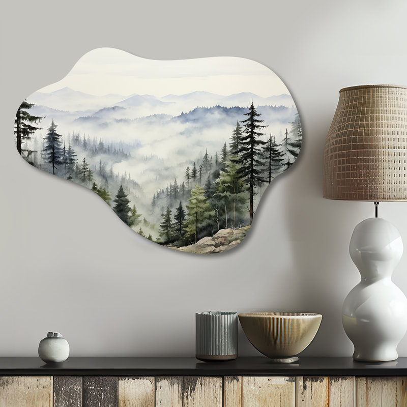 Design Art Pine Tree Misty Mountain I Tree Pine Cloud Shape Metal